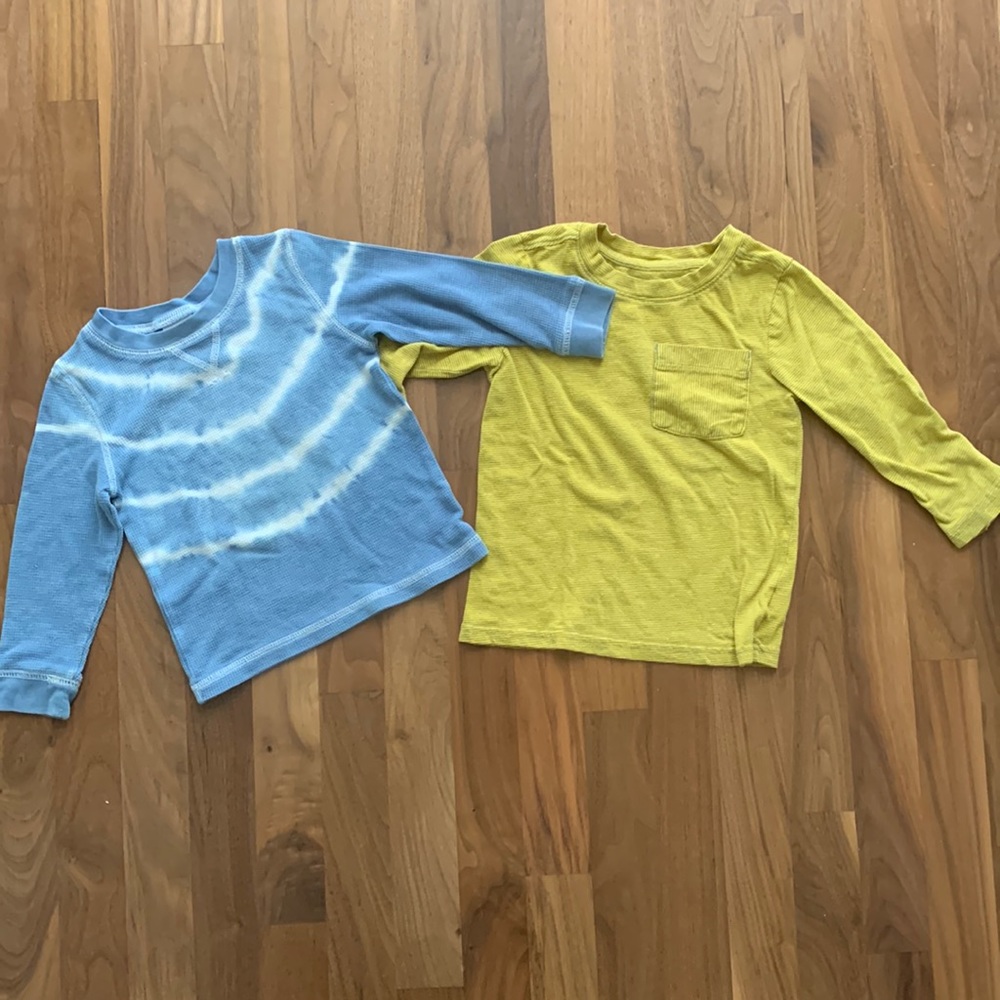 Set of 2 - Long Sleeve Shirts - Handmade Shibori Tie Dye & Yellow Stripe Size 2